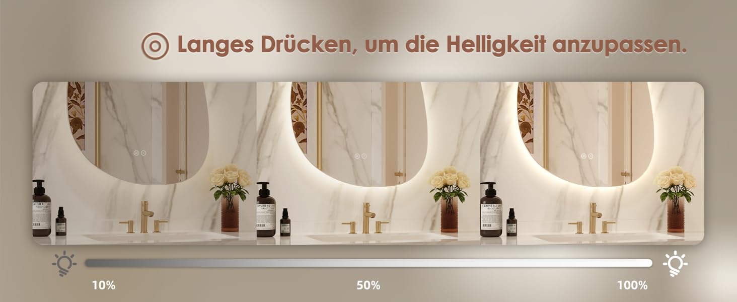 Дзеркало для ванної кімнати Dripex LED з підсвічуванням, сенсорне керування, регулювання яскравості, 3 кольори світла, без запотівання, 85x52 см