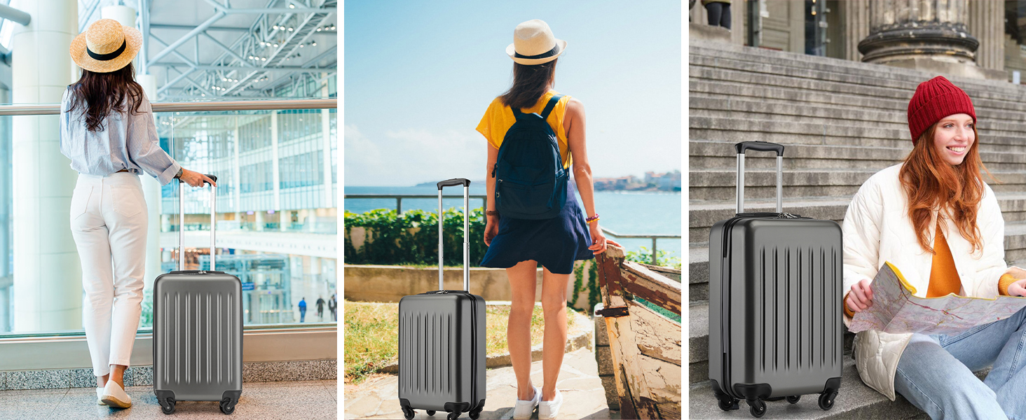 Чохол-валіза KONO, 55 см, сірий, 20 дюймів, валіза на коліщатках, ручна поклажа