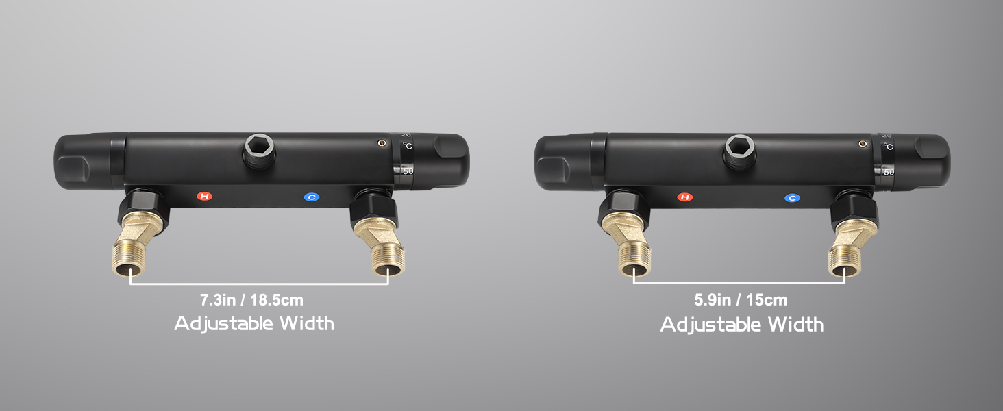 Змішувач для ванни з термостатом Uten, чорний, латунь, 2 виходи, захист 38°C