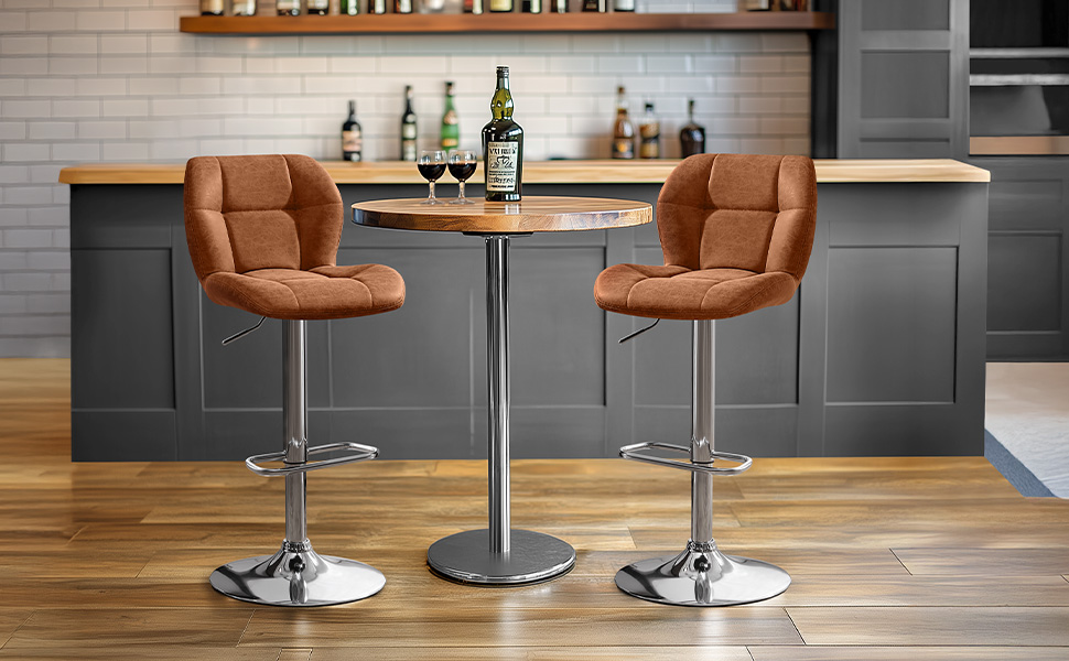 Барні стільці Yaheetech (набір 6 шт.) регульовані по висоті, обертаються на 360°, з підніжкою, PU-шкіра, чорний/ретро-коричневий