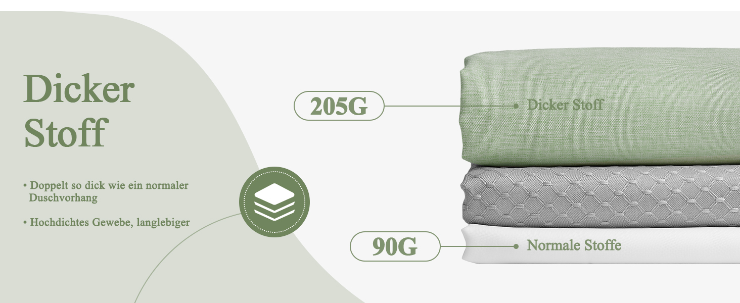 Шторка для душу EurCross з льону, текстурована, зелена, 180x200 см, для ванної кімнати, текстильна, важка, водонепроникна, з 12 кільцями, антибактеріальна, для готелів, поліестер, миється, штора для душу, зелена H200 x B180 см (1 шт.)