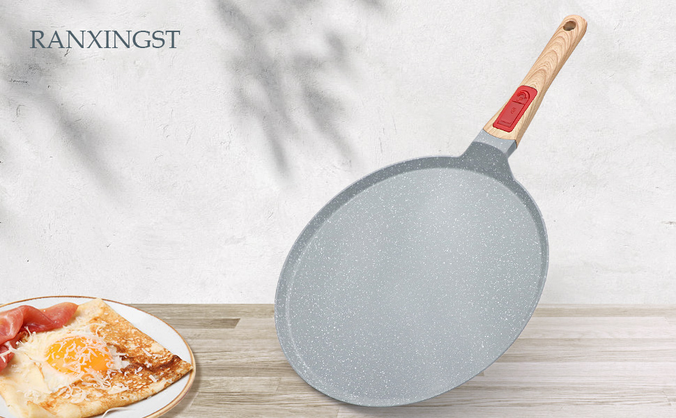 Сковорода для крепів з знімним ручками 30 см - антипригарне покриття з кераміки - з дозатором для тіста - блакитна 30 см