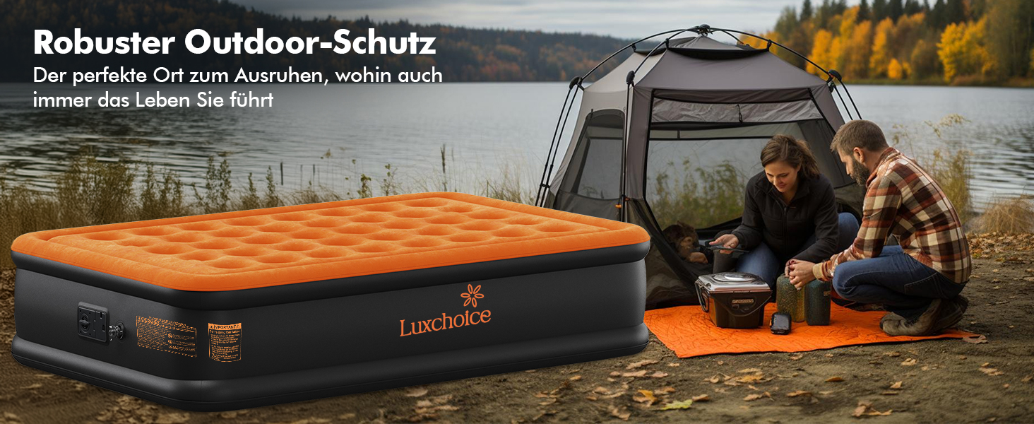 Надувне ліжко Luxchoice з електричним насосом для 2 осіб (205x155x38 см) - Dark Orange