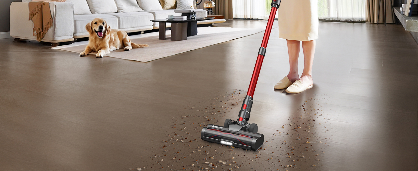 Бездротовий акумуляторний пилосос 45000Pa/550W/65хв, об'єм 1,6л з дисплеєм, антизаплутана щітка, самостійна підставка, док-станція на стіну, 8-шарова фільтрація, тиха робота, для шерсті тварин/килимів/твердих поверхонь/автомобіля (Червоний)