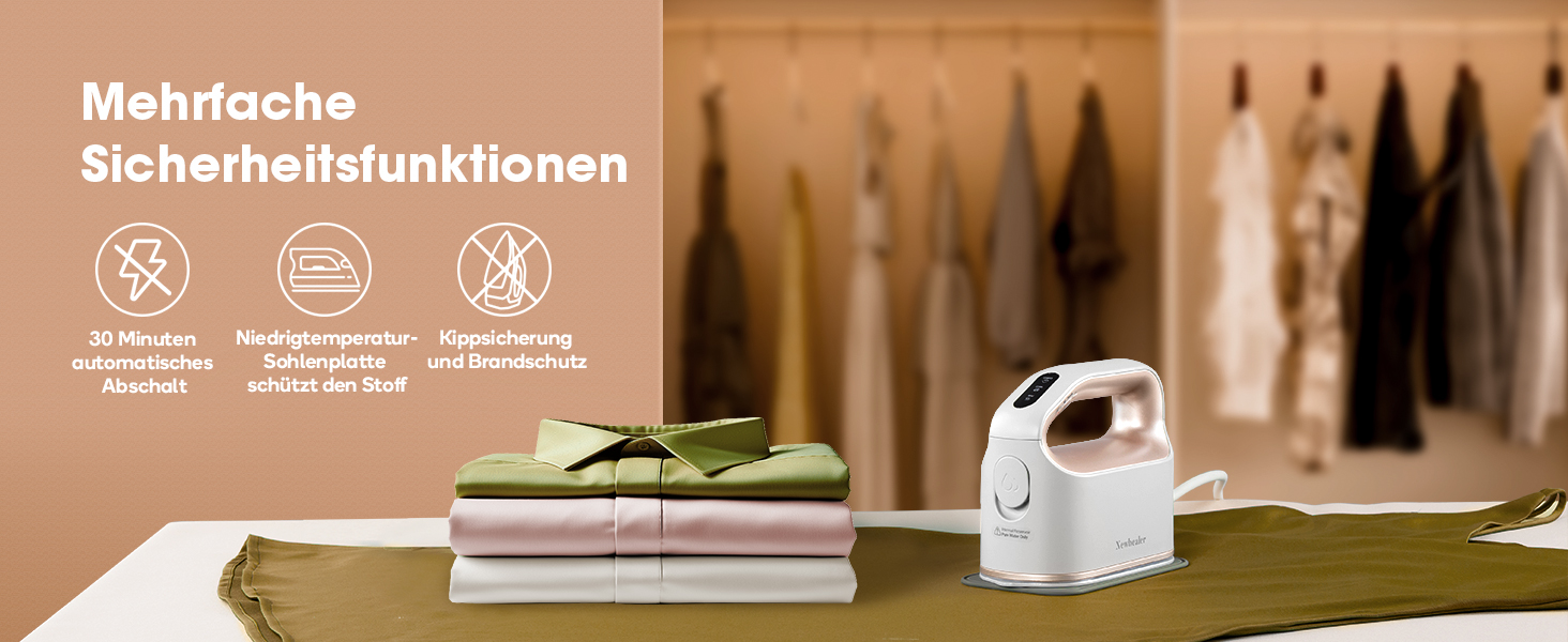 Праска для одягу Newbealer: компактна туристична праска, 1200W, 3 режими, швидкий нагрів 45с, зелено-золота