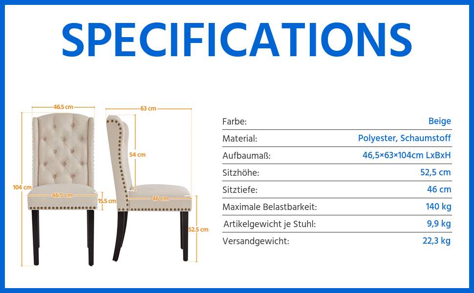 Набір з 4 кухонних стільців Yaheetech з м'яким сидінням та спинкою, бежевий (до 140 кг)