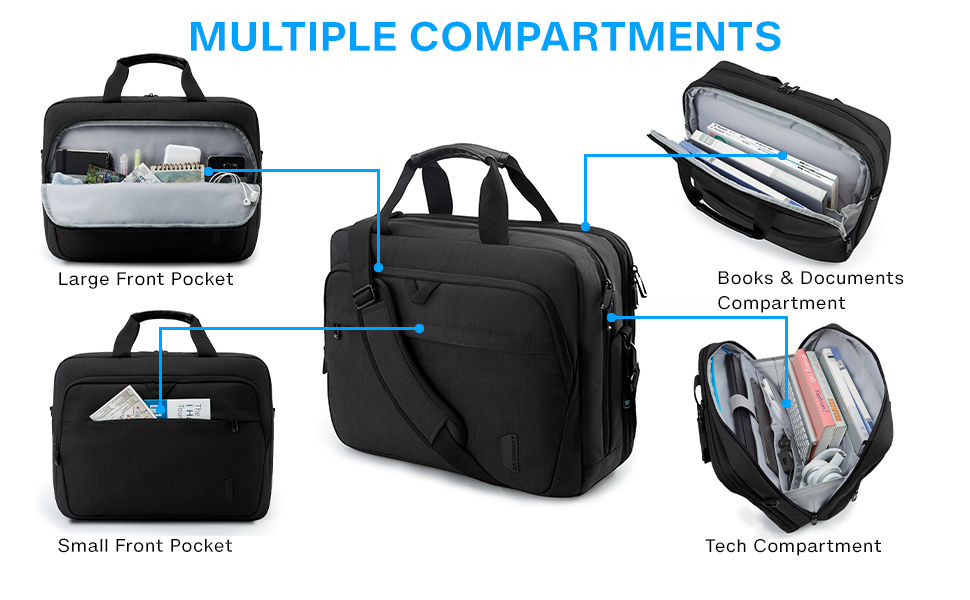 Сумка для ноутбука Bagsmart 17.3 дюймів, розширювана ділова сумка-месенджер для чоловіків та жінок, захисний чохол для бізнес-поїздок та офісу, чорна