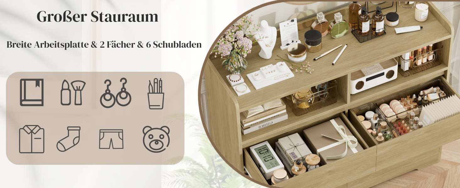 Комод FOREHILL з 6 висувними ящиками, 120 см, колір дуб - комод-тумба для спальні, вітальні, передпокою, 120x40x100 см