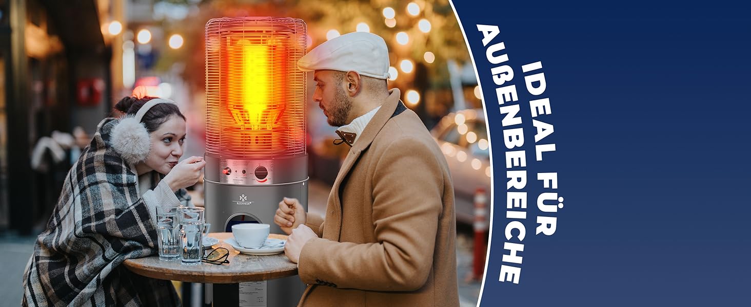 Газовий обігрівач KESSER® KE12 - Тепло для тераси. Потужність 10 кВт, з захисним чохлом, антрацит (Газовий балон не входить у комплект)