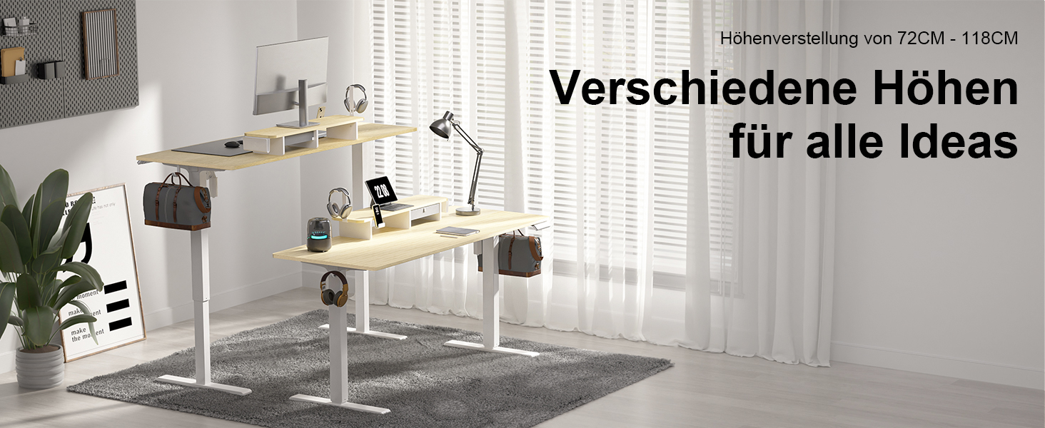Регульований стіл WALKINGDESK для дому та офісу: електричний, з ящиками, полицями та гачками (140x60 см, дуб)
