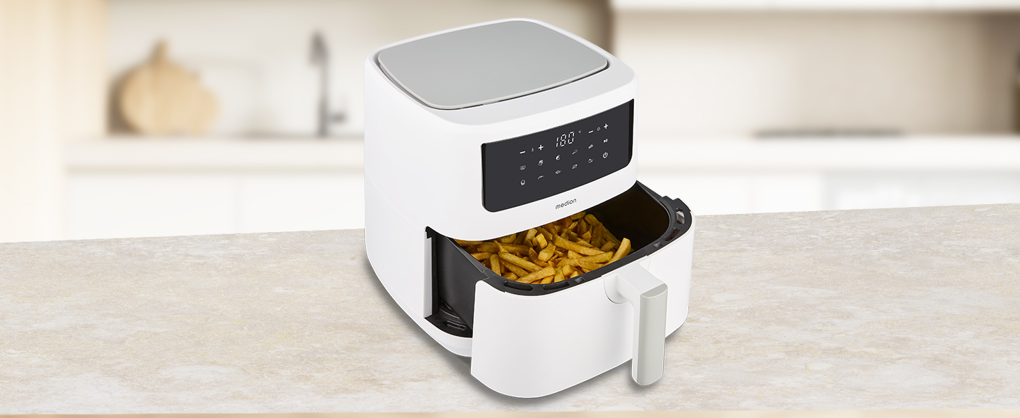 Аерофритюрниця MEDION P10 XL Duo 6,8 л, 2150 Вт, XXL Airfryer з двома нагрівальними елементами, 9 програмами та сенсорним керуванням, біла