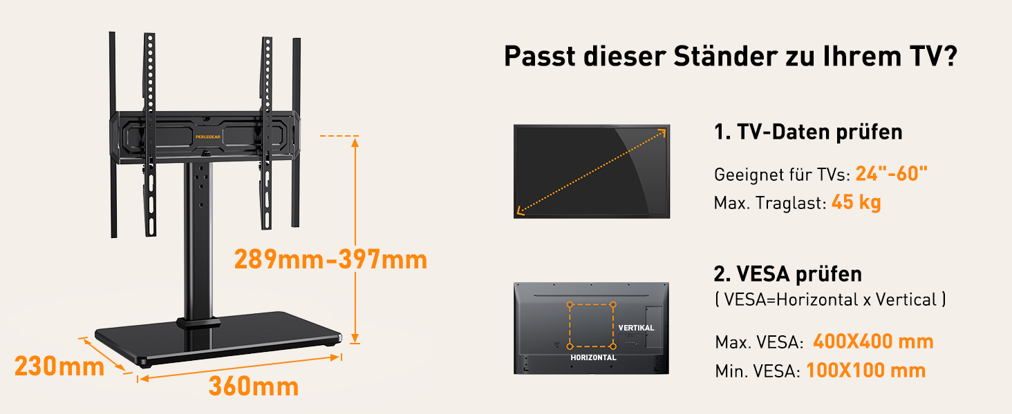 Універсальна підставка для телевізора Perlegear PGTVS49B з LED-підсвіткою, для діагоналі 24–60 дюймів