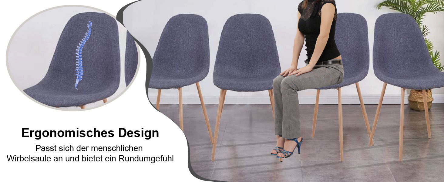 Стілець для їдальні GOLDFAN (4 шт.) з льоновим покриттям, сірий, сучасний дизайн, металеві ніжки