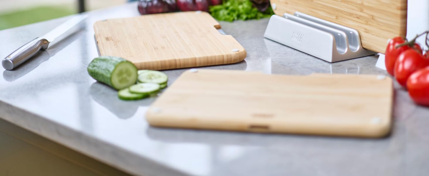 Набір дерев'яних обробних дощок Joseph Joseph Nest Boards (3 шт.), бамбук, нековзкі ніжки, металевий тримач