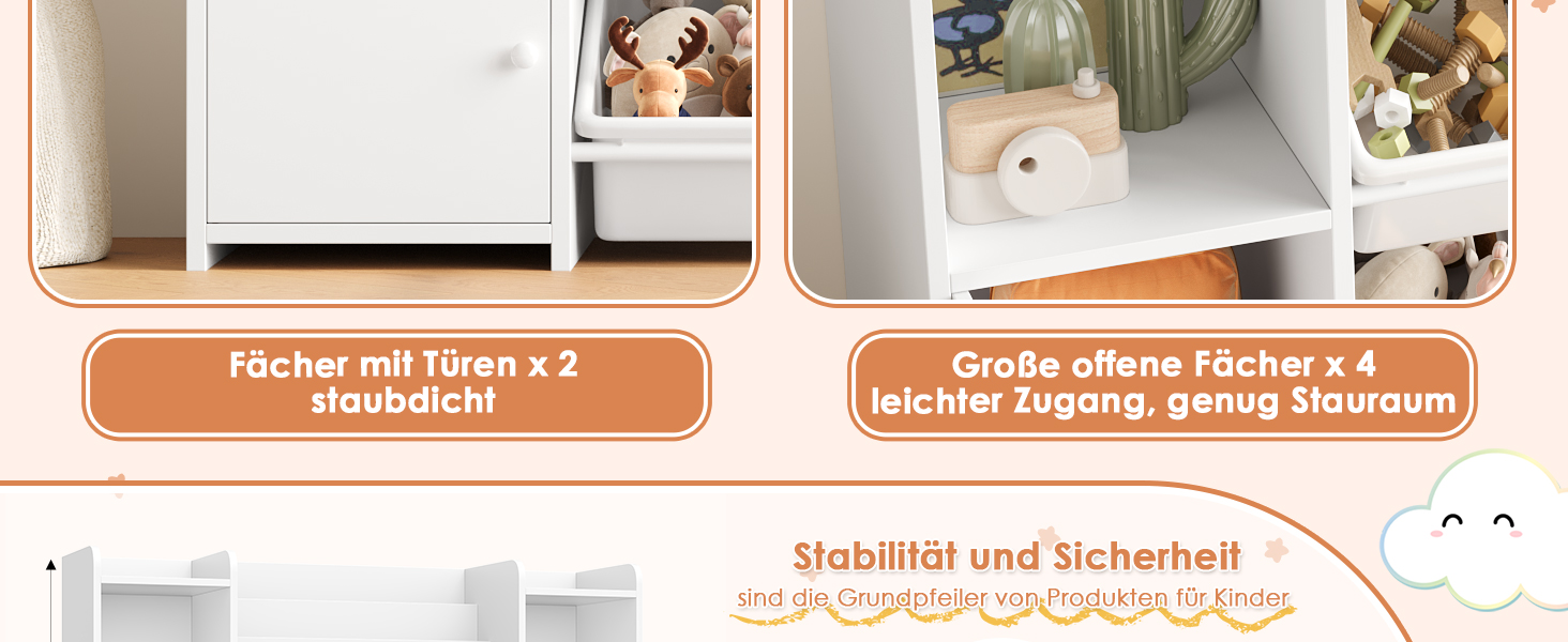 FOREHILL Дитяча полиця-стеллаж для іграшок та книг з 6 ящиками, 119 x 29,5 x 94 см, білий