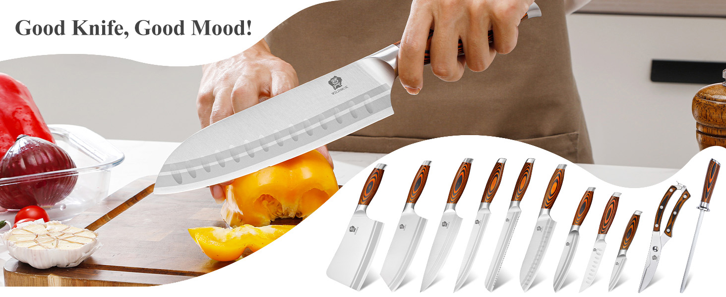 Набір ножів Wildmok 7 шт. з нержавіючої сталі, з ручками з пакавуду, для кухні