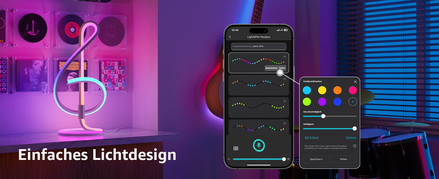 Lepro AI розумна настільна лампа TB2 з персоналізованим AI-дизайном освітлення, синхронізація з музикою/керування через додаток, регулювання яскравості, RGB+IC технологія, сумісна з Alexa/Google, без пульта керування, дизайн 'Скрябін'