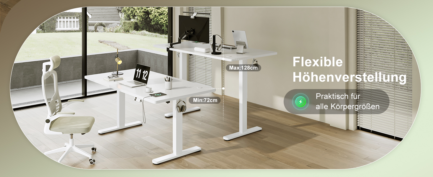 Електричний стіл Devoko з регулюванням висоти 200x80 см, білий, з USB-C зарядкою та органайзером для кабелів