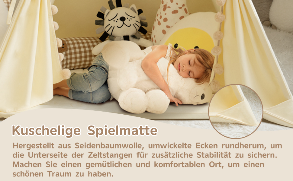 Дитяче намет Tipi з м'якою матрацом, бавовна, канвас. Намет Tipi для дітей з гірляндою зірочок, сумкою, прапорцем (білий)