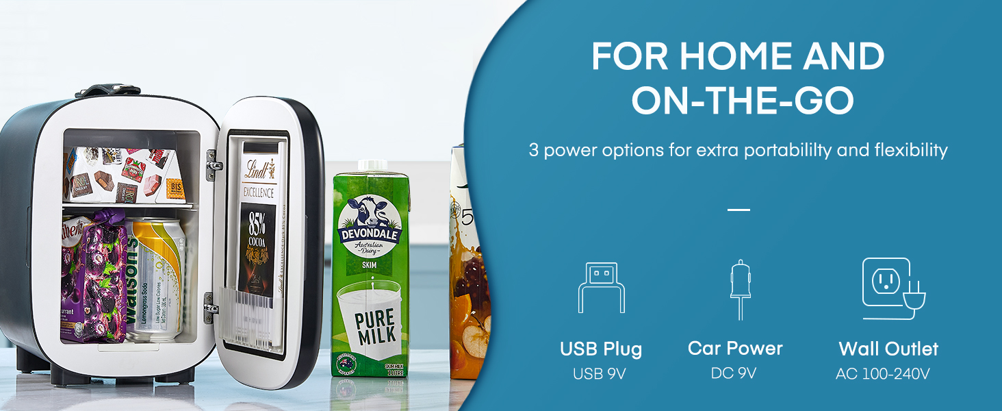 Міні холодильник FOHERE 5 літрів / 6 банок, USB живлення, 220V AC/12V DC, для напоїв та косметики, білий (чорний)