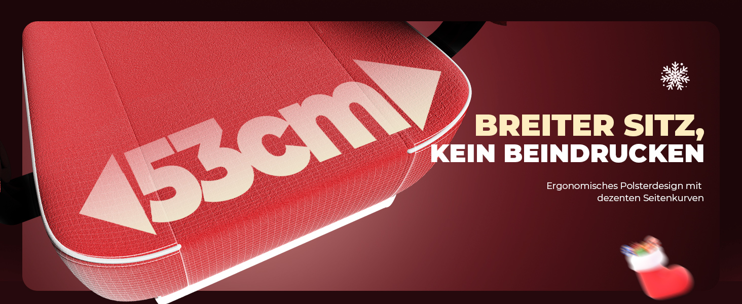 Ігровий крісло GTPLAYER з різдвяним мотивом, з підніжкою, широке сидіння, з подушкою для спини та синхронізованими підлокітниками для великих людей, велюр, червоний, на Різдво