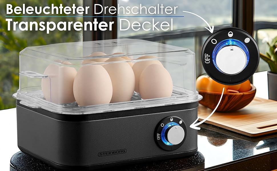 Електричний яйцеварка на 1-8 яєць з підігрівом, з нержавіючої сталі, 500 Вт, 3 ступені нагріву, без BPA, придатний для миття в посудомийній машині, LED-перемикач, міцний та довговічний