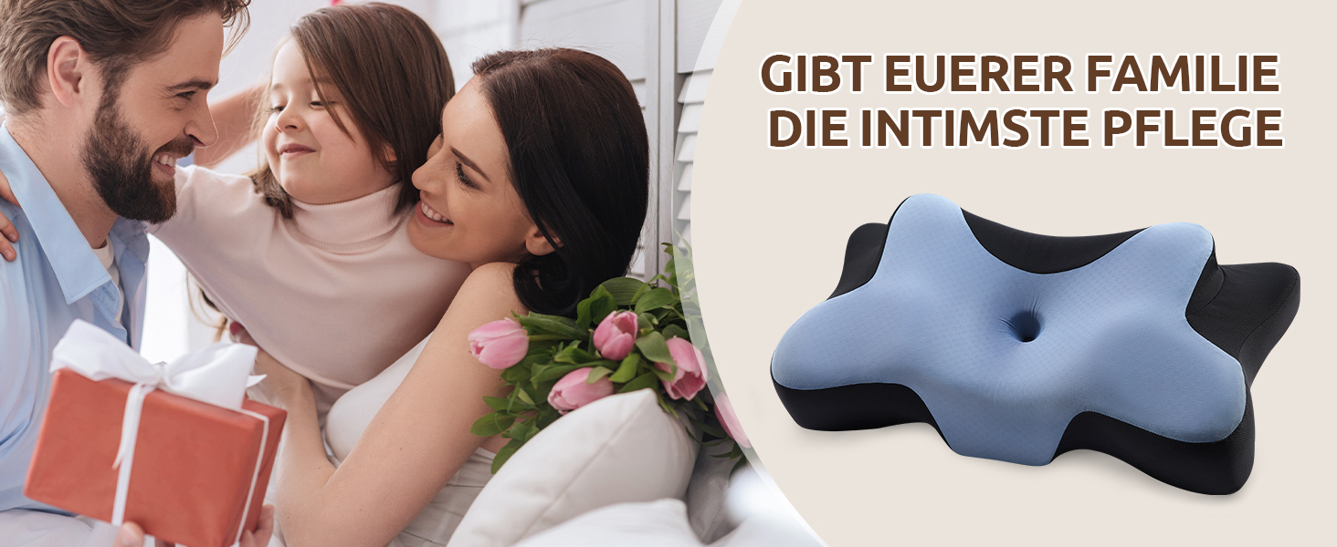 Подушка для шиї DONAMA, подушка для сну з піною з пам'яті, для тих, хто спить на боці, спині та животі, блакитна+чорна, 66×37×13 см