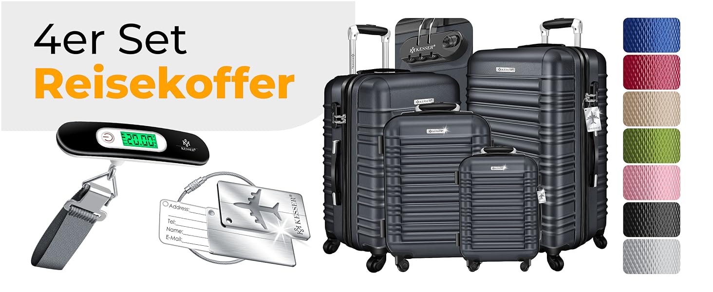 Набір валіз KESSER® з ABS-пластику (4 шт.): S, M, L, XL. З телескопічною ручкою, 4 колеса, ваги та жетон для багажу. Колір: шампань