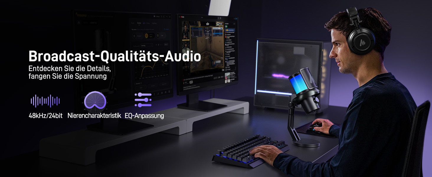 MAONO DM40 Бездротовий мікрофон для ПК з RGB-підсвіткою та ШІ-зміною голосу, шумозаглушення, для геймінгу, подкастингу та стрімінгу (Чорний)