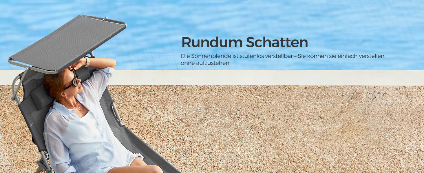 Лежак для відпочинку SONGMICS, розкладний, 193 x 53 x 29 см, до 150 кг, з подушкою, регульована спинка, для саду, басейну, тераси, темно-сірий