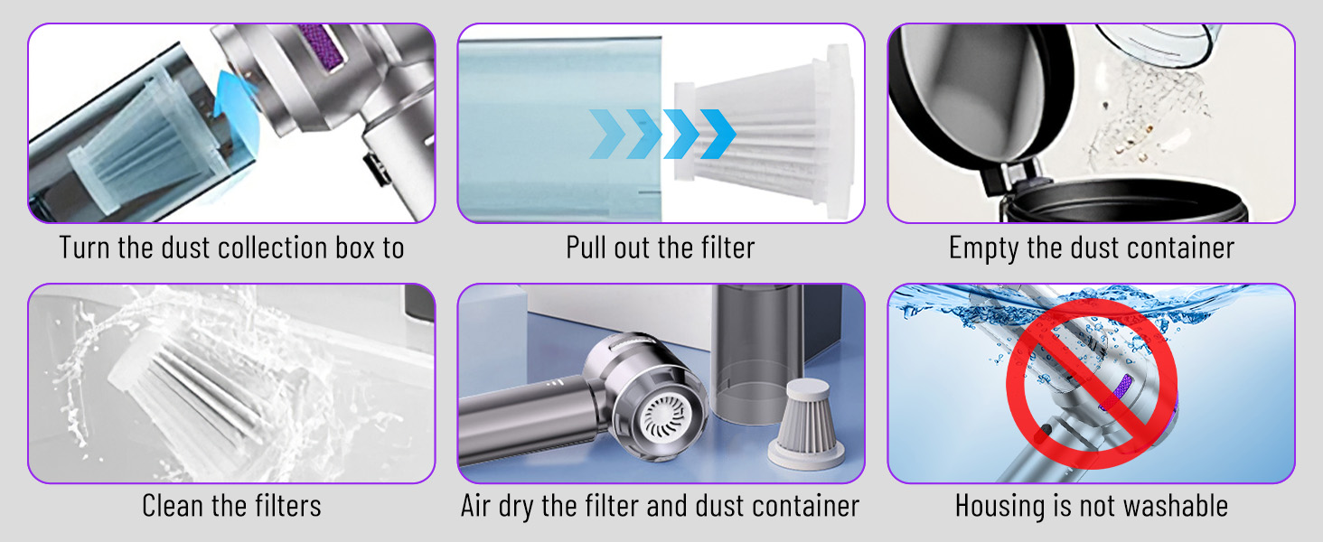 Акумуляторний ручний пилосос 4 в 1 для авто та дому, безщітковий двигун 22000Па, потужність 6000 мАг, портативний електричний пилосос-подув з набором щіток (Сріблясто-фіолетовий)