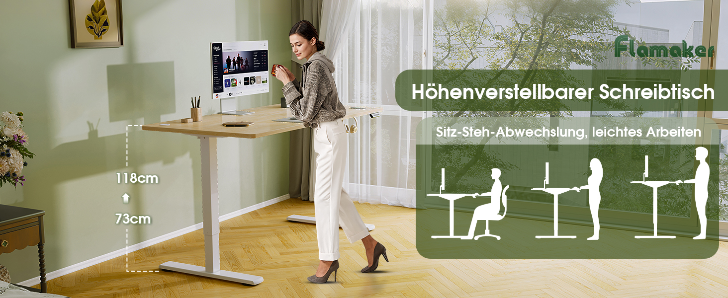 Електричний стіл Flamaker з регулюванням висоти, 160 x 60 см, з пам'яттю, для геймінгу, USB-зарядка (Бежевий)