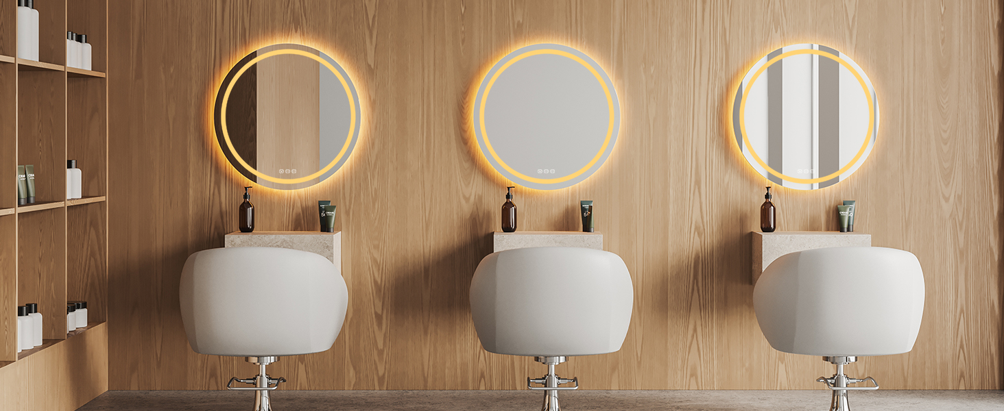 Дзеркало для ванної кімнати з підсвічуванням, 60 см, кругле, з антизапарюючим покриттям, диммер, 3 кольори світла, 60x60 см