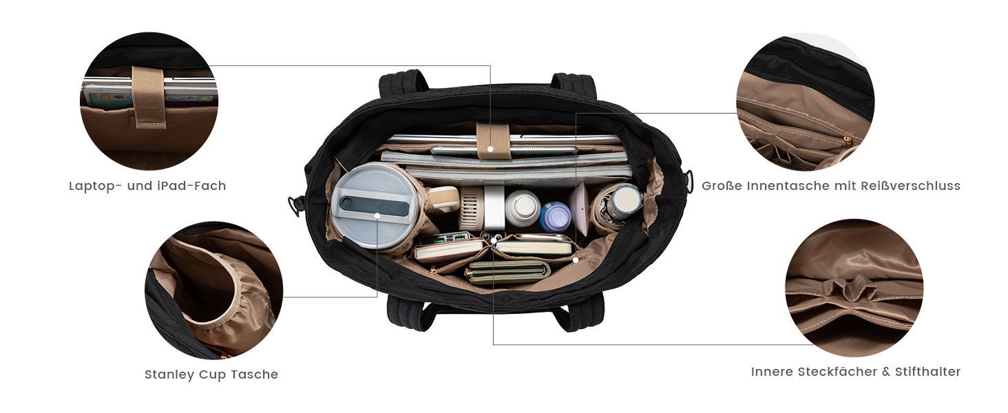 LOVEVOOK Сумка-шоппер для жінок, велика, робоча сумка, торбинка-шоппер, сумка для ноутбука 15,6/17,3 дюйма, сумка для навчання, офісна сумка, сумка для роботи, універсальна чорна сумка LOVEVOOK