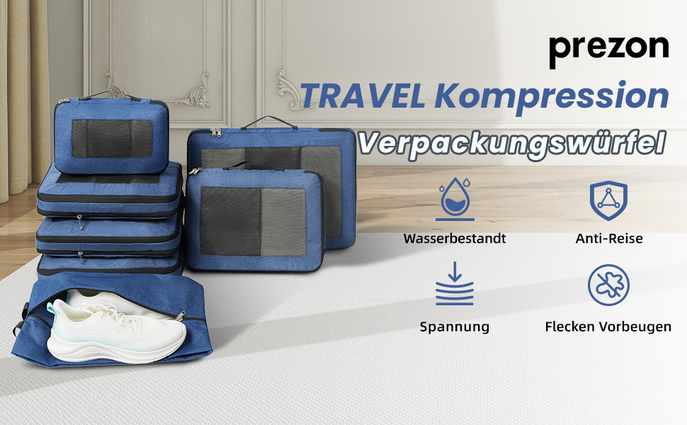 Набір компресійних органайзерів для подорожей з сіткою, розширювані пакувальні куби для одягу в валізу, чорний, 6 шт.