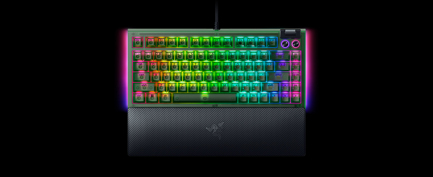 Механічна ігрова клавіатура Razer BlackWidow V4 75% з RGB підсвічуванням та Hot-swap - Оранжеві тактильні перемикачі, US Layout, Phantom Green Edition