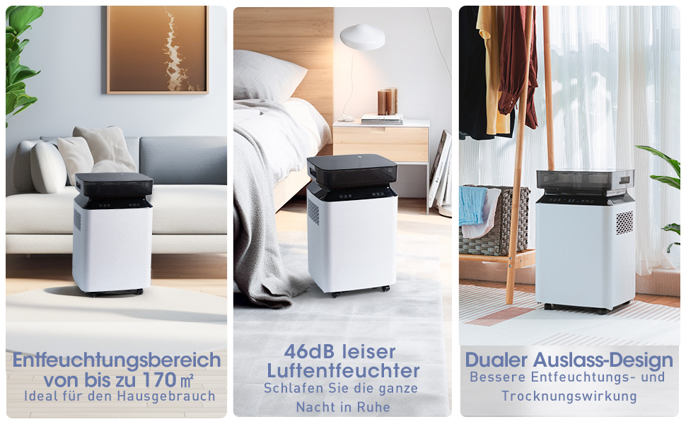 Електричний осушувач повітря з помпою: компресорний осушувач 80л/день, 8л бак, 400 м³/год, смарт гігростат, тихий, для підвалу/квартири/офісу/ванної кімнати/спальні, чорний & білий