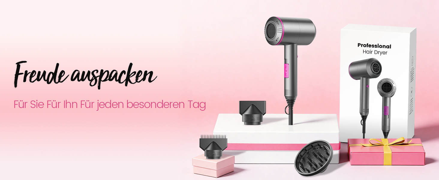 Професійний іонний фен для волосся з AC-мотором, 3 температурні та 2 швидкісні режими, кнопка холодного повітря, 3 насадки-концентратори та дифузор, сірий