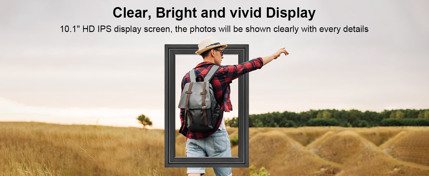 Цифровий фоторамка Lutranstra 10.1 дюйма WiFi, HD IPS сенсорний екран, 32 ГБ, автоматичне обертання, Frameo App (Чорний)