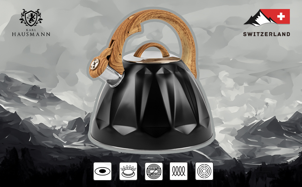 Чайник Karl Hausmann 3L з автоматичним свистком для індукційних, газових та електричних плит - з нержавіючої сталі