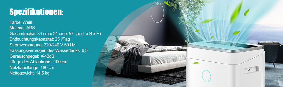 Електричний осушувач повітря COSTWAY 25L з 3 режимами, для приміщень до 30 м², об'єм бака 6,5 л, таймер 24 год, 2 швидкості, тихий режим (≤ 42 dB)