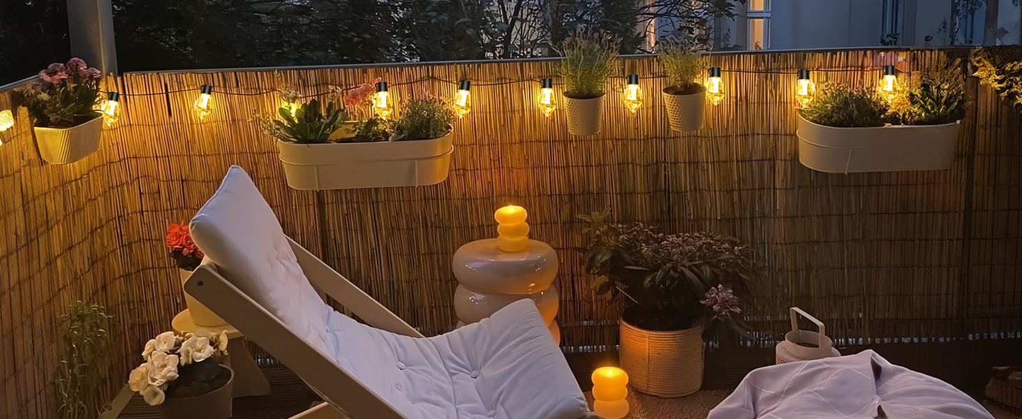 Ланцюжок прикрас для саду на батарейках G30, 9м, 20 LED, тепле світло, з пультом, таймером, димеруванням, IP64, для саду, Різдва, балкону, бістро