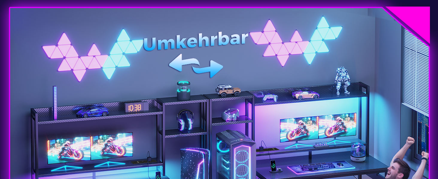 Ігровий стіл Coleshome з полицею та шухлядами, 137x48 см. Стіл для геймінгу з LED-підсвічуванням та розеткою, комп'ютерний стіл з місцями для зберігання та підставкою для монітора.