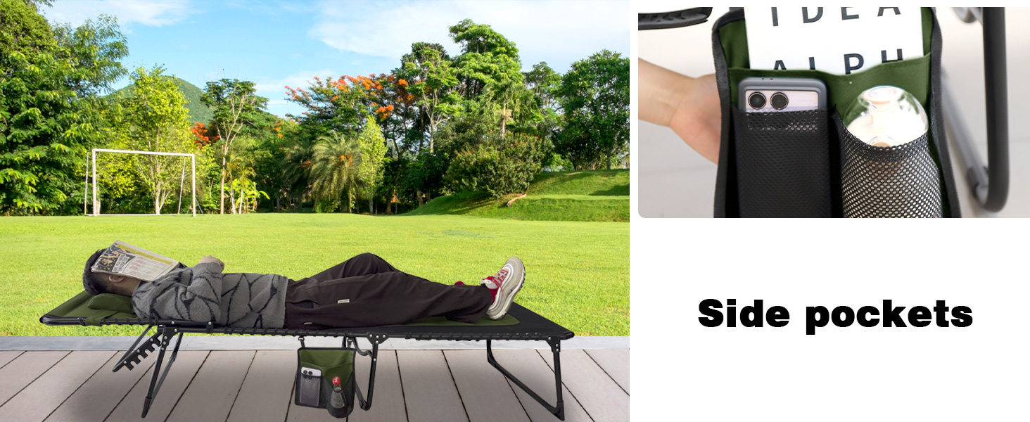 Велике розкладне шезлонге для саду: Outdoor, XXL, 5 положень спинки, до 150 кг, з подушкою та кишенею, 200x68 см, сірий