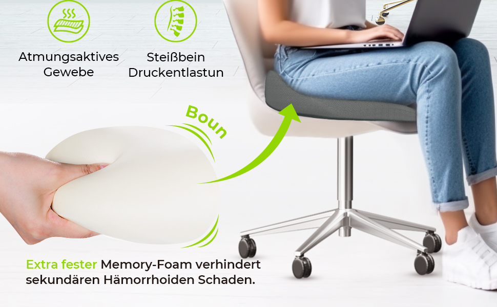 Ортопедична подушка для сидіння AUVON: ергономічна подушка для геморою з отвором та U-подібним дизайном, для офісного крісла, авто, інвалідного візка, від болю в попереку та вагітності (B-сірий)