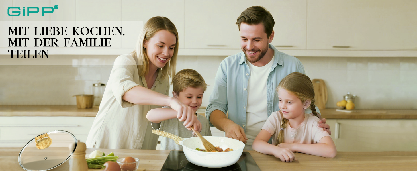 Сковорода GiPP Schmorpfannen з високим бортиком 28 см з кришкою, антипригарне покриття, 4.3 л, кераміка, для всіх типів плит, білий колір