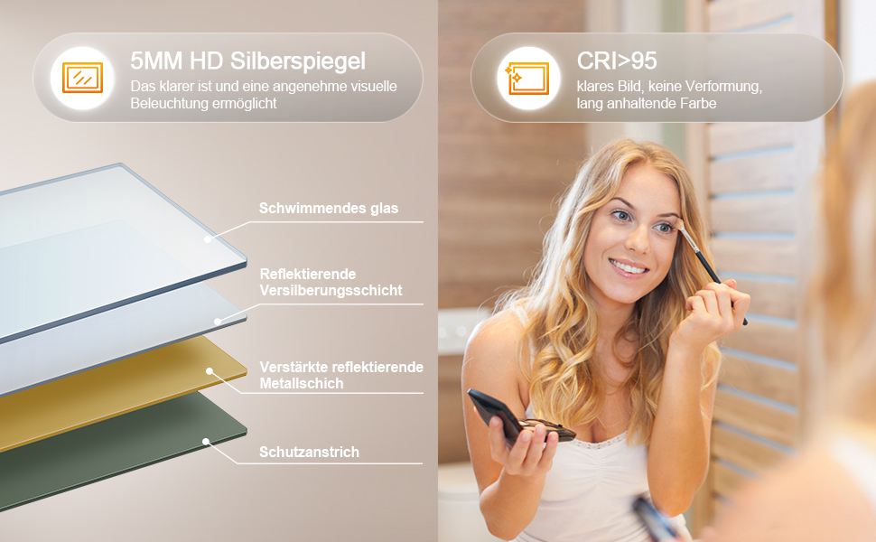 LED дзеркало для ванної кімнати Boromal 40x60 см з підсвічуванням та вимикачем, 6500K, холодний білий світ