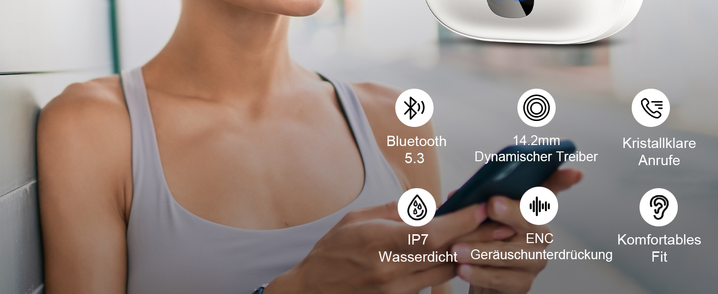 Навушники-вкладиші Renimer Bluetooth, бездротові, мікрофон ENC, шумозаглушення, IPX7, HiFi, USB-C