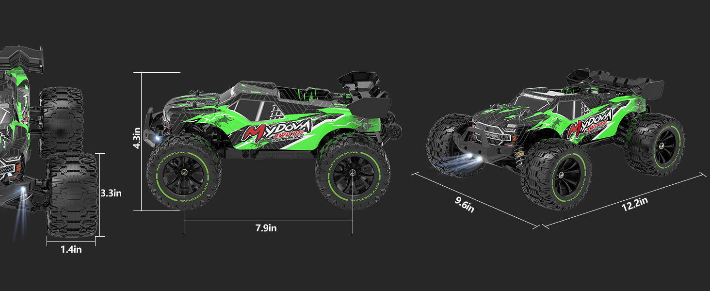 Радіокерований позашляховик RC Monstertruck 2.4GHz, 25 км/год, великий розмір, знімний, для дорослих та дітей (зелений)