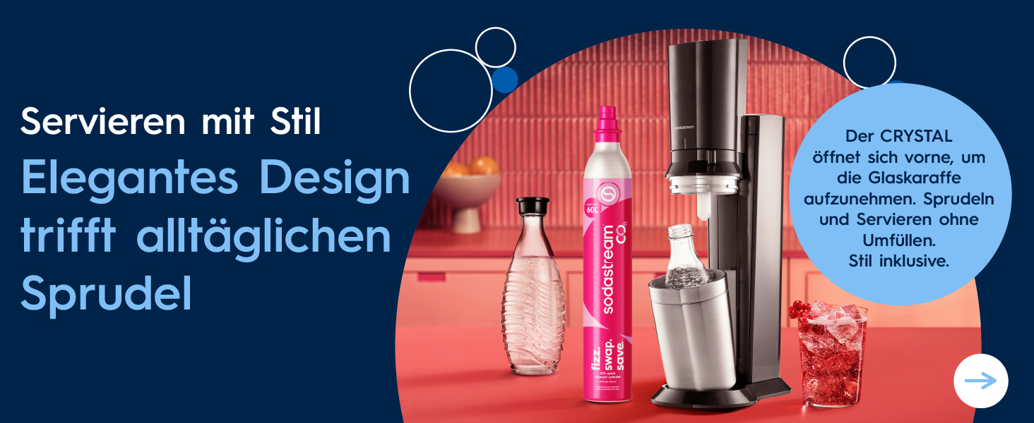 Сифон для газування води SodaStream CRYSTAL 3.0, 2 скляні карафани по 0,7л та балон CO2 з системою Quick Connect